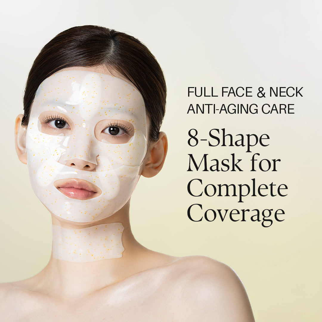 Model wearing the d'Alba Signature Vita Capsule Hydrogel Mask over the full face and neck